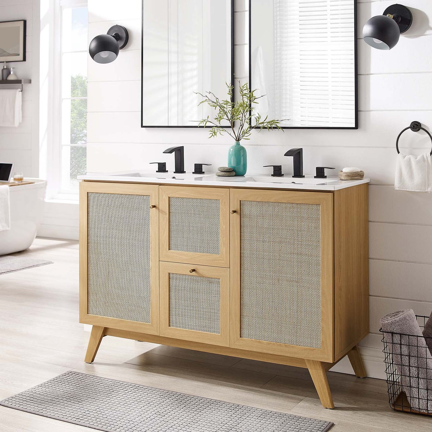 Modway Soma 48” Double Sink Bathroom Vanity in Oak White