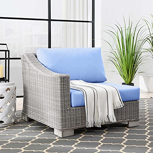 Modway Conway Outdoor Patio Wicker Rattan Left-Arm Chair, Light Gray Light Blue
