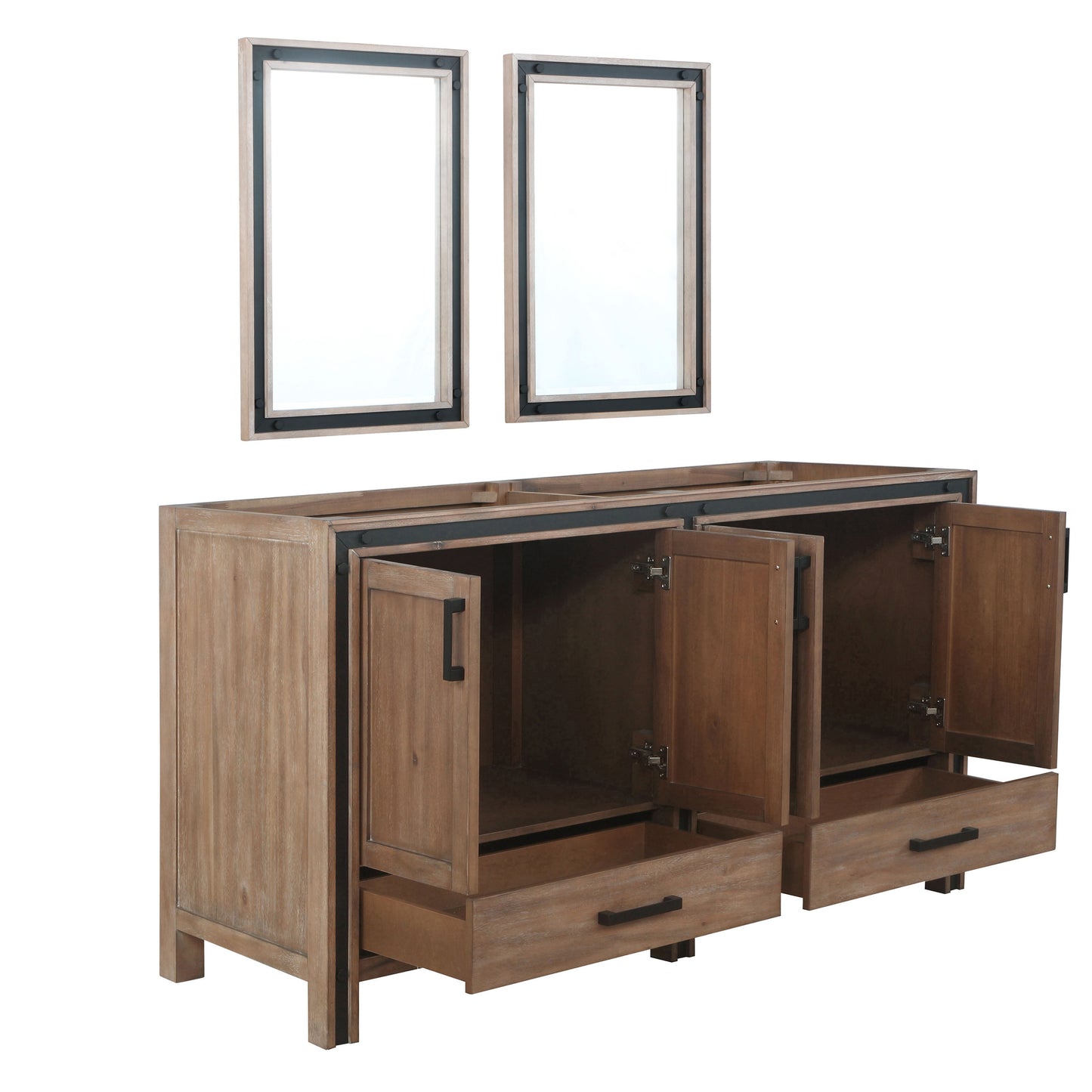 Ziva 60" Rustic Barnwood Double Vanity, no Top and 22" Mirrors