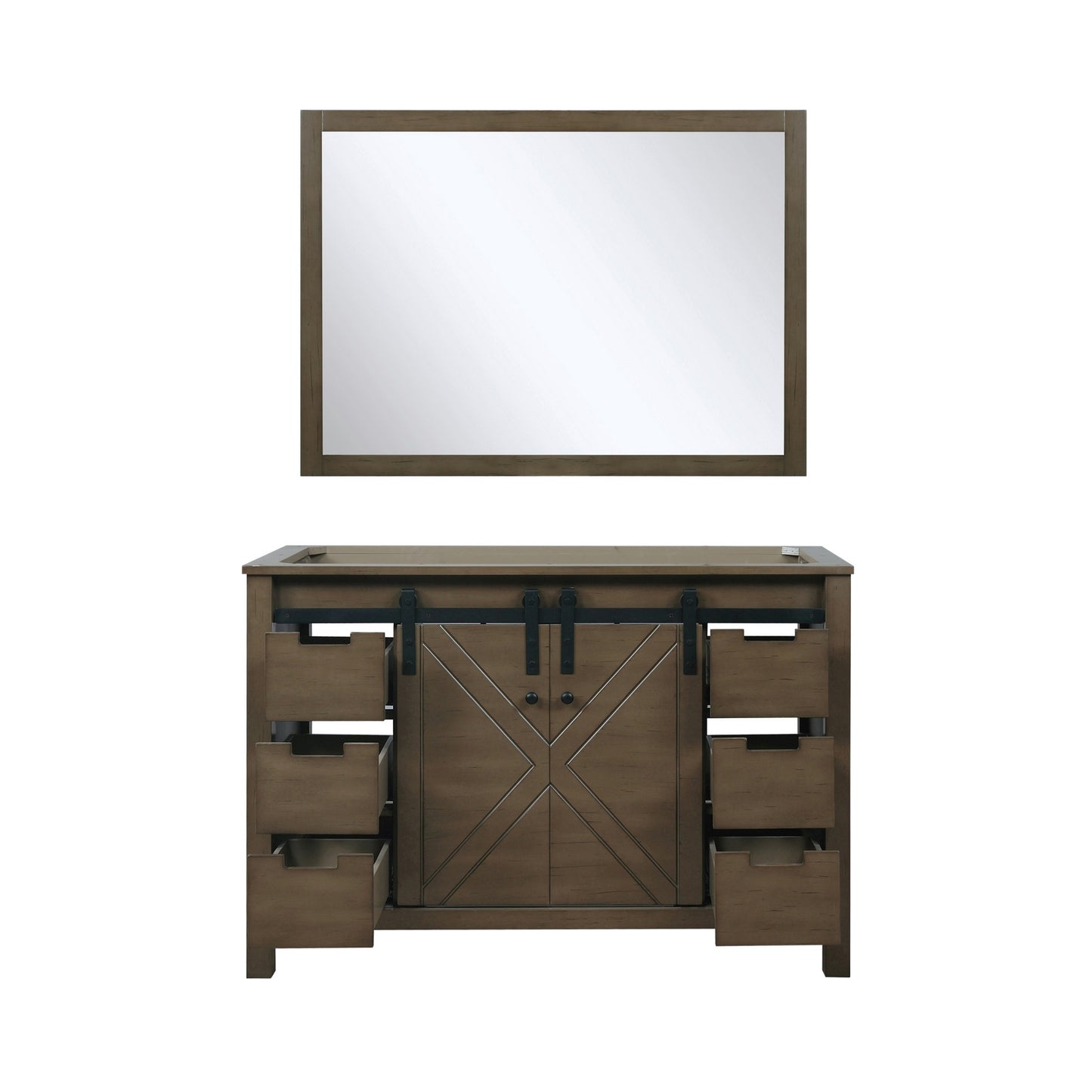 Marsyas 48" Rustic Brown Single Vanity, no Top and 44" Mirror