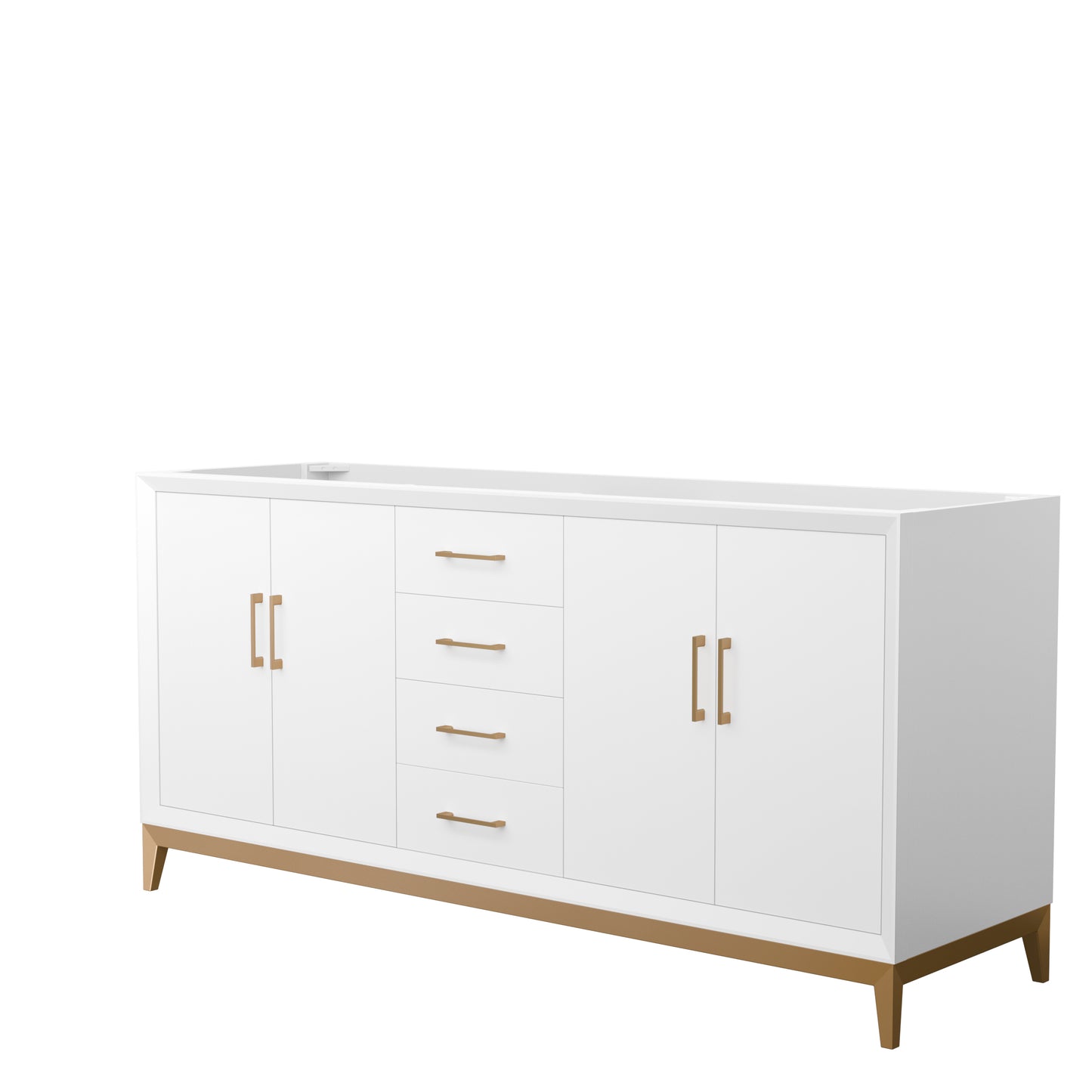 Amici 72 Inch Double Bathroom Vanity in White, No Countertop, No Sink, Satin Bronze Trim