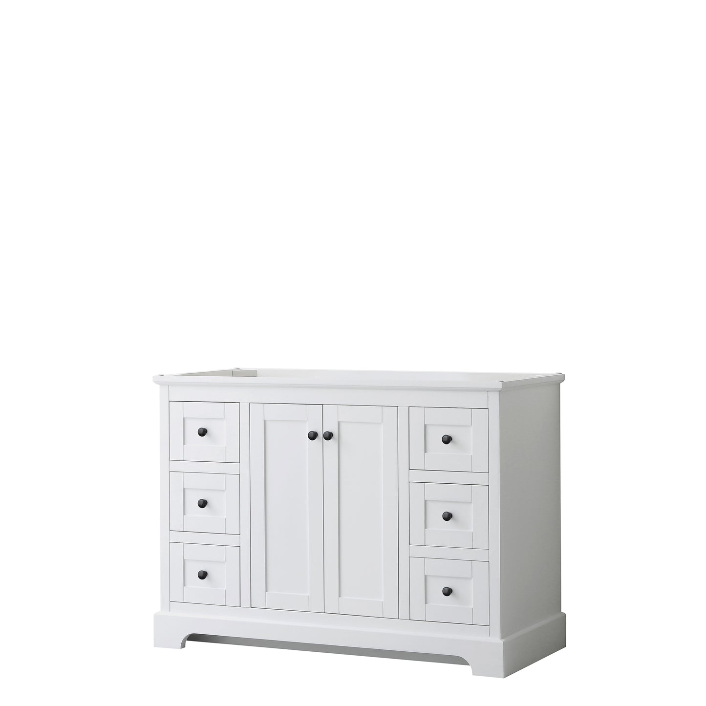 Avery 48 Inch Single Bathroom Vanity in White, No Countertop, No Sink, Matte Black Trim