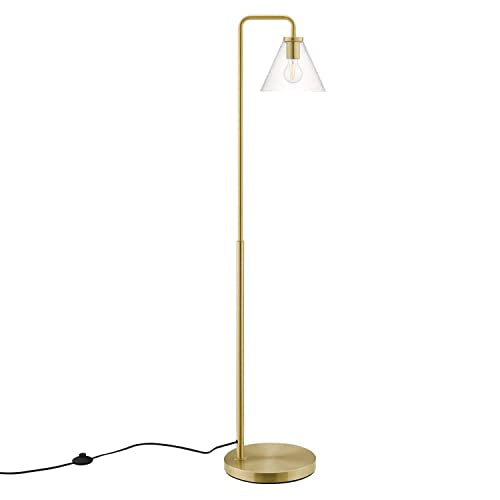 Modway Element Transparent Glass/Iron/PVC Floor Lamp in Satin Brass