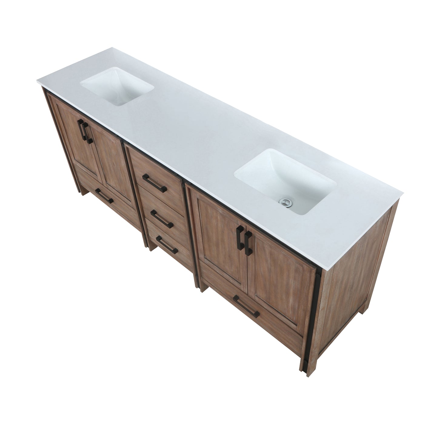 Ziva 80" Rustic Barnwood Double Vanity, Cultured Marble Top, White Square Sink and no Mirror