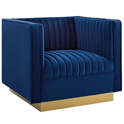 Modway EEI-3405-NAV Sanguine Vertical Channel Tufted Performance Velvet Sofa Navy