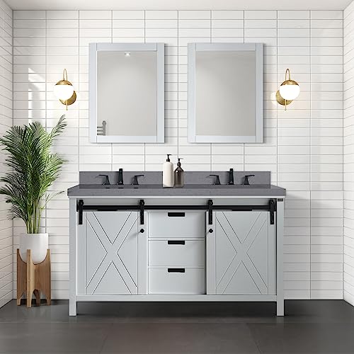 Lexora Marsyas Bath Vanity, Grey Quartz Countertop and Faucet Set