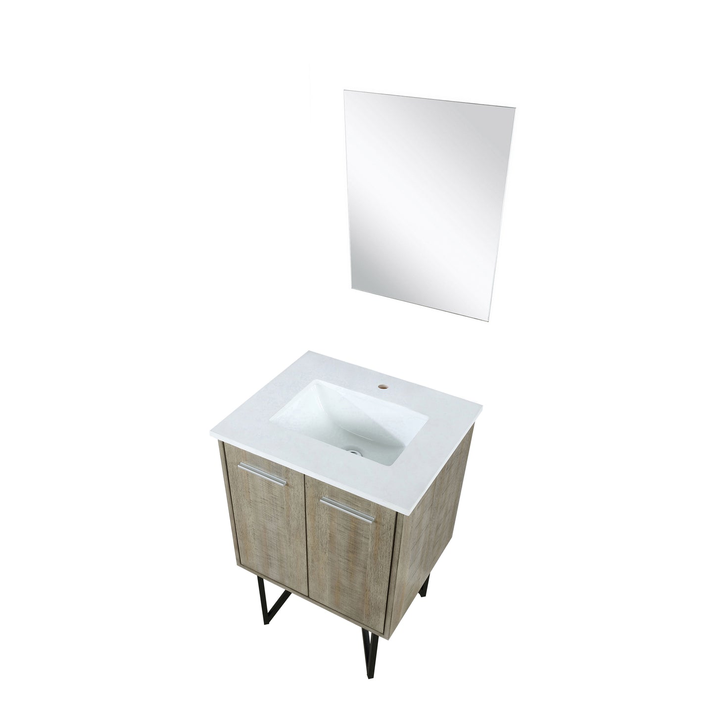 Lancy 24" Rustic Acacia Bathroom Vanity, White Quartz Top, White Square Sink, and 18" Frameless Mirror