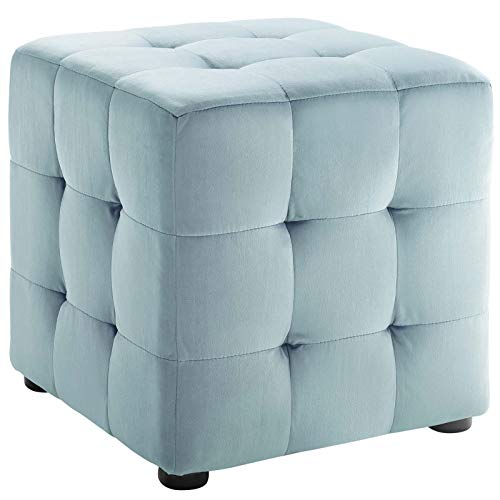 Modway Contour Tufted Button Cube Performance Velvet Ottoman, Light Blue