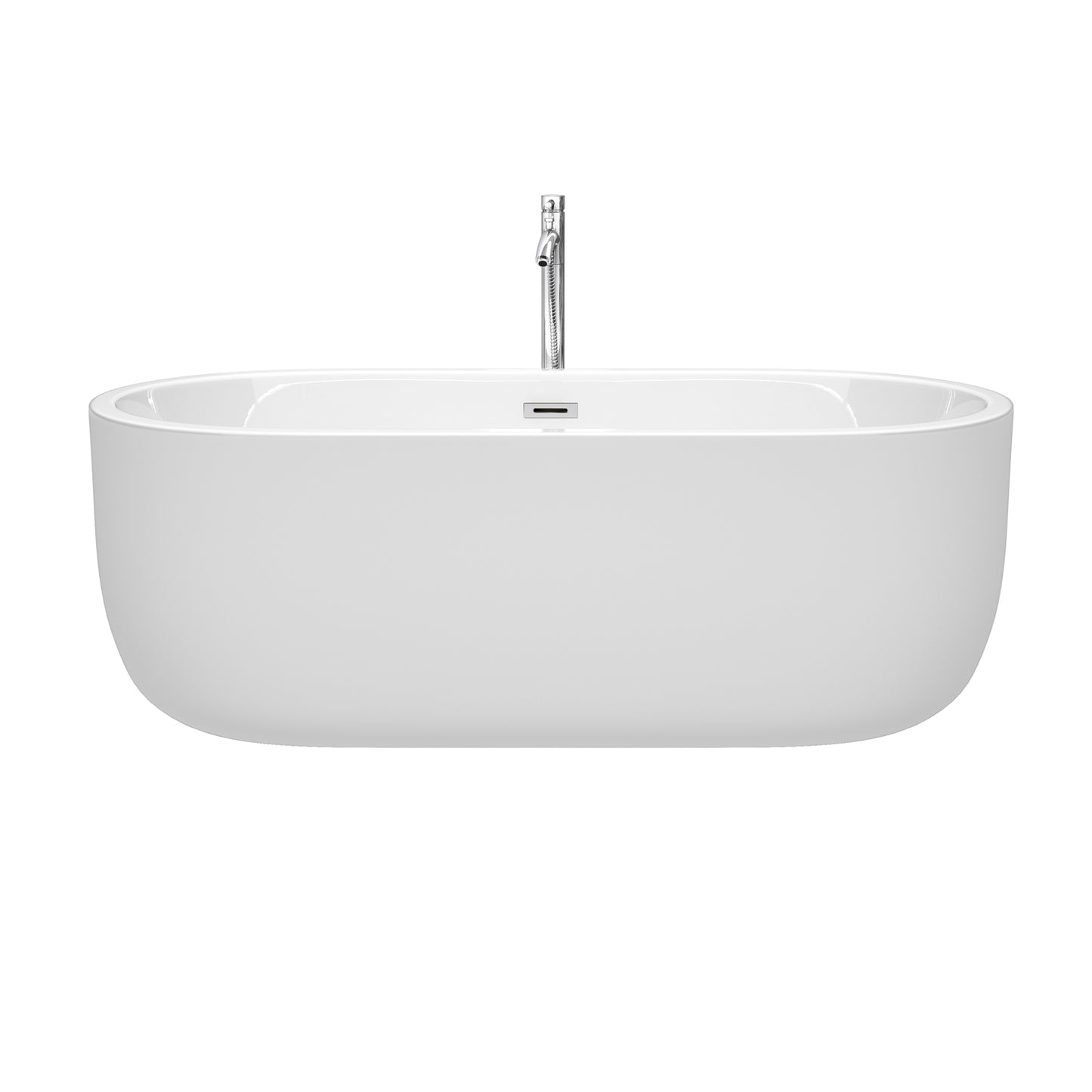 Juliette 67 Inch Freestanding Bathtub in White with Floor Mounted Faucet, Drain and Overflow Trim in Polished Chrome