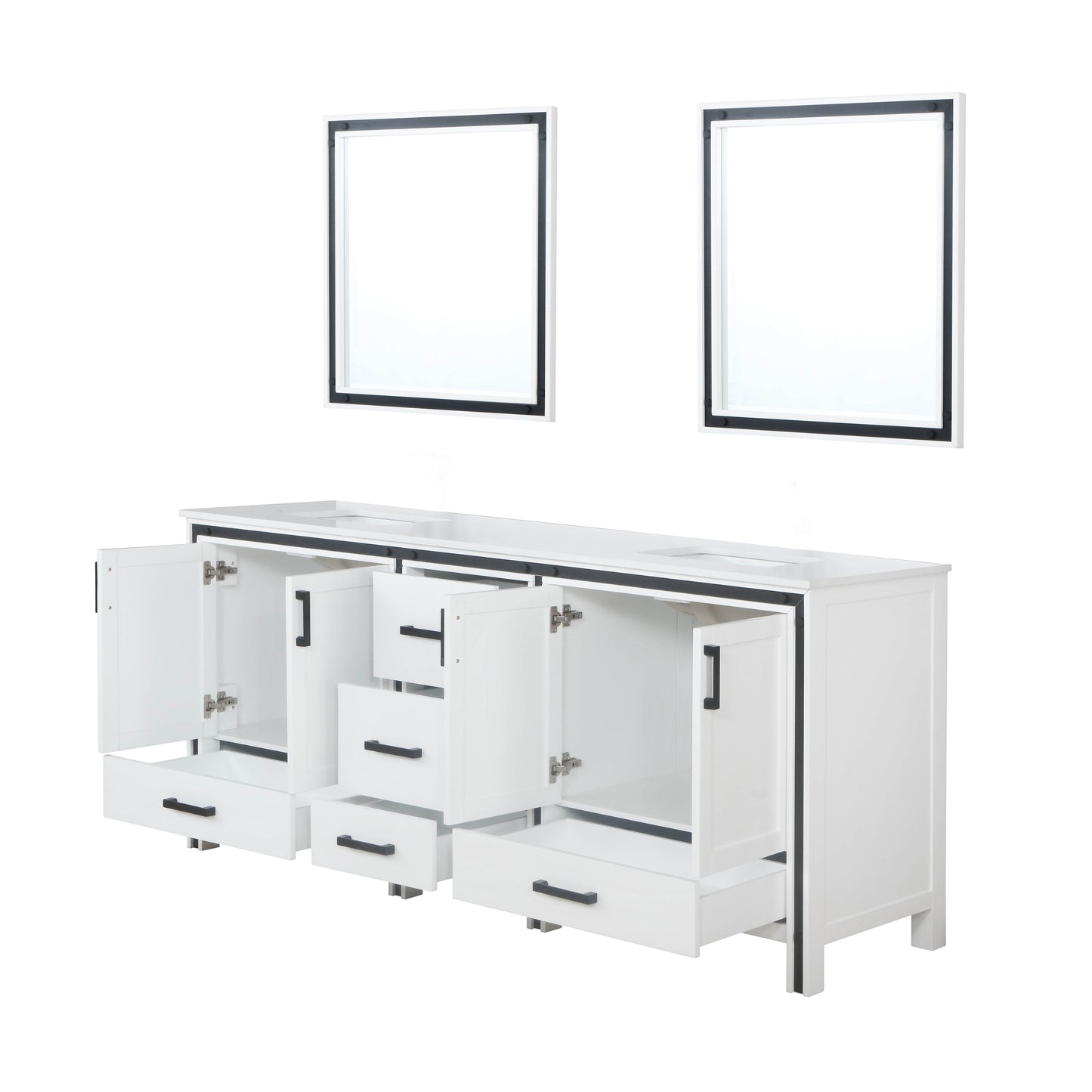 Ziva 80" White Double Vanity, Cultured Marble Top, White Square Sink and 30" Mirrors