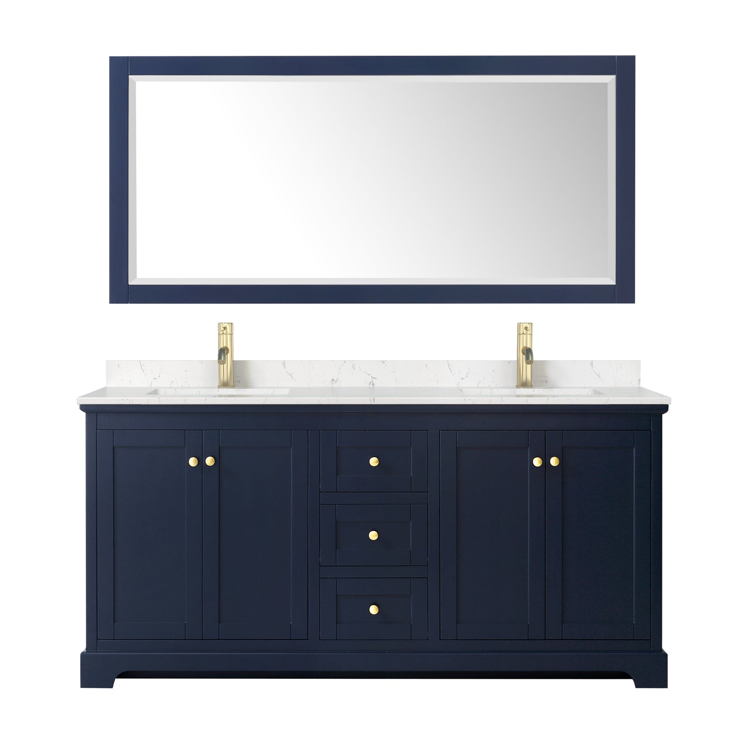 Avery 72 Inch Double Bathroom Vanity in Dark Blue, Carrara Cultured Marble Countertop, Undermount Square Sinks, No Mirror