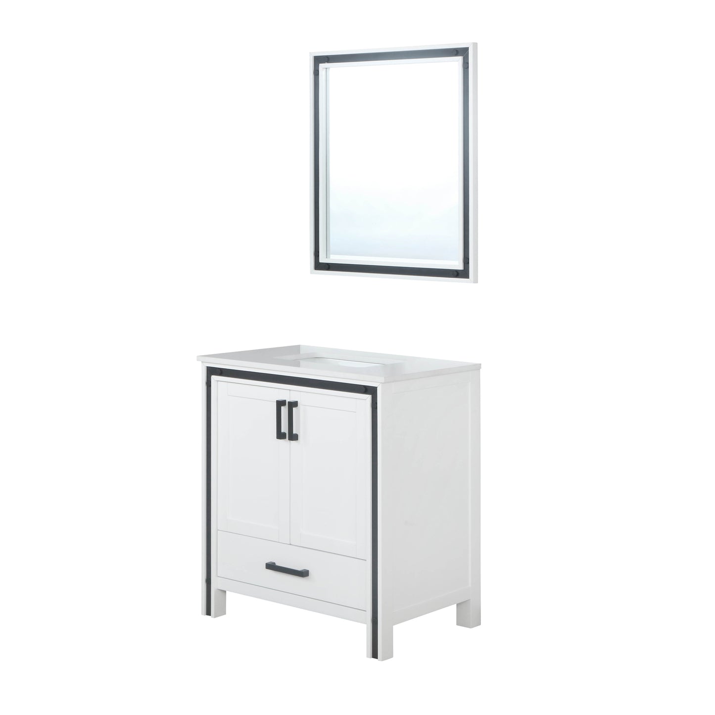 Ziva 30" White Single Vanity, Cultured Marble Top, White Square Sink and 28" Mirror