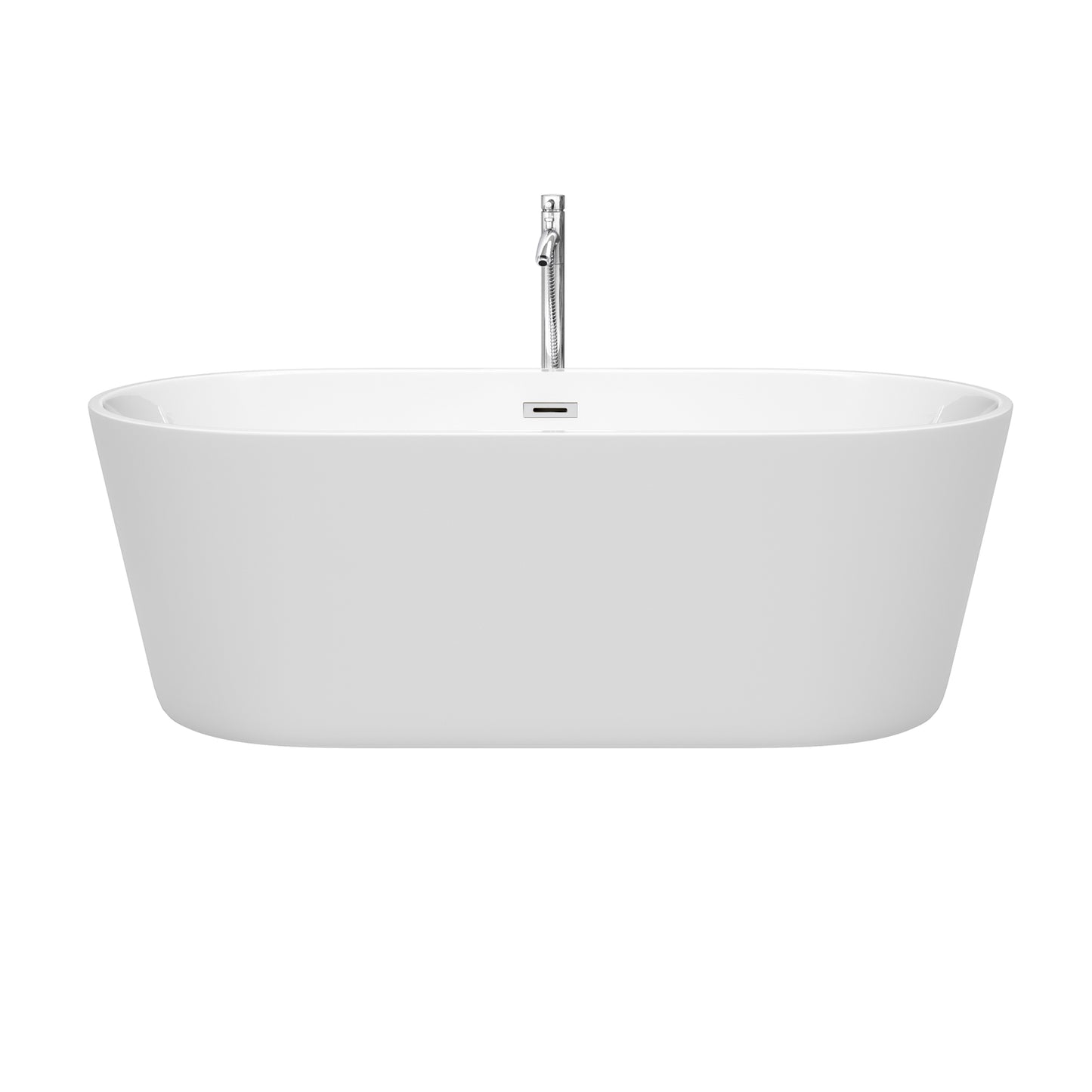 Carissa 67 Inch Freestanding Bathtub in White with Floor Mounted Faucet, Drain and Overflow Trim in Polished Chrome