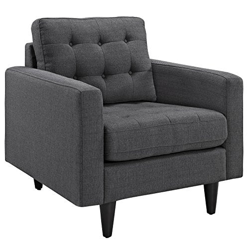 Modway Empress Mid-Century Modern Upholstered Fabric Accent Arm Lounge Chair in Gray