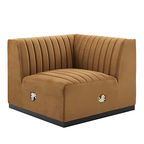 Modway Conjure Modern Channel Tufted Velvet Right Corner Chair in Cognac Brown