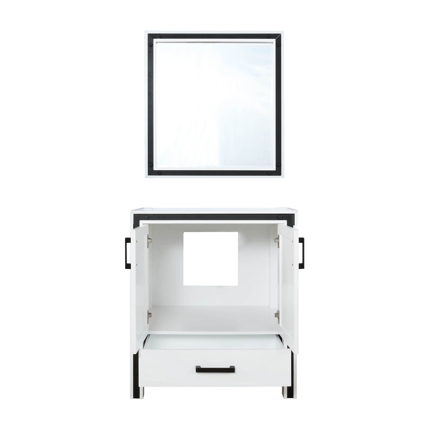 Ziva 30" White Single Vanity, no Top and 28" Mirror