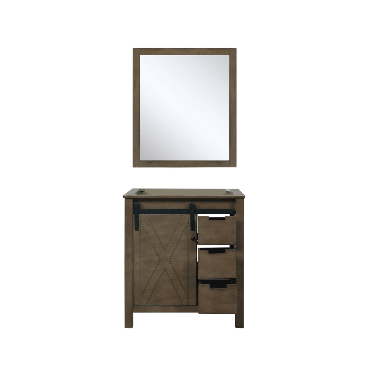 Marsyas 30" Rustic Brown Single Vanity, no Top and 28" Mirror