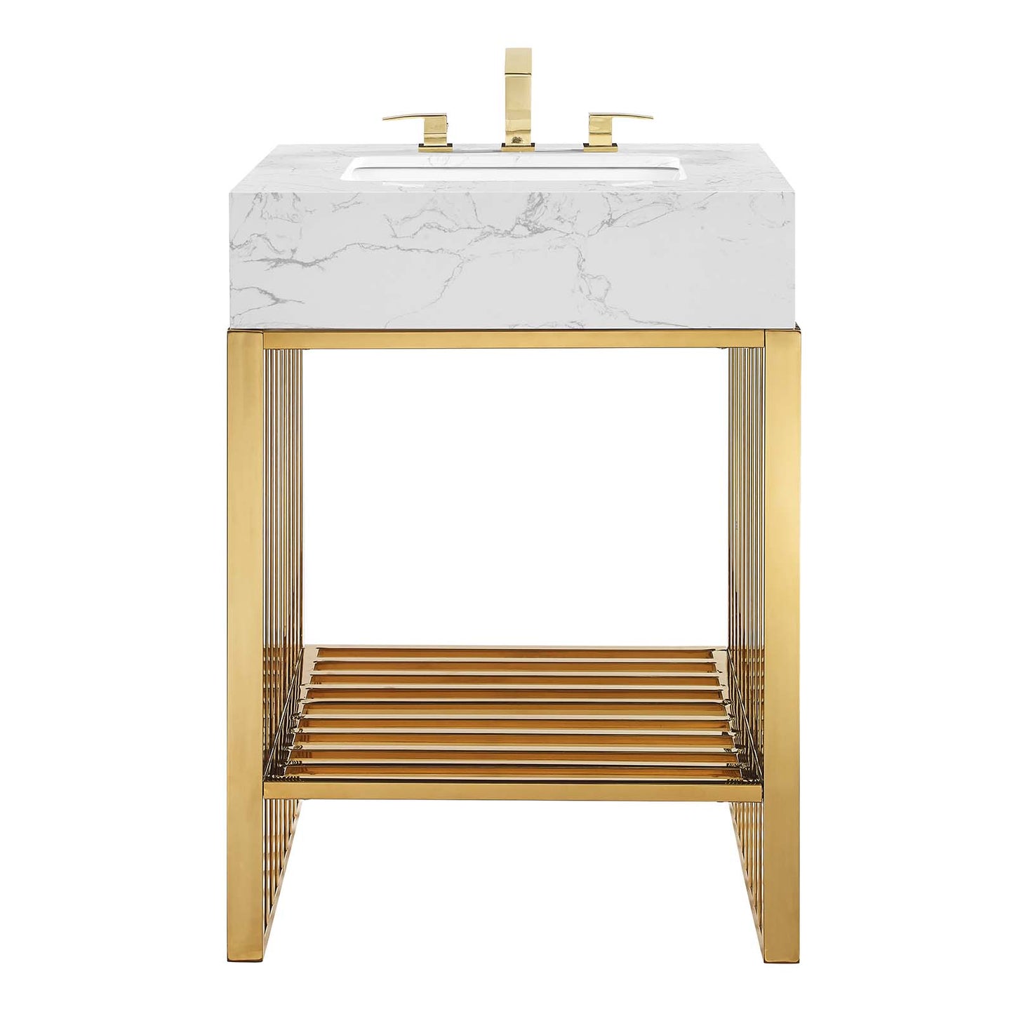 Modway Gridiron 24" Bathroom Vanity in White Gold Cabinet