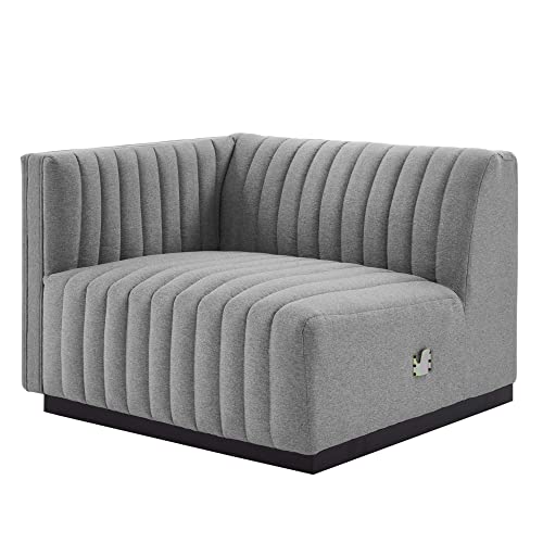 Modway Conjure Modern Channel Tufted Fabric Left-Arm Chair in Light Gray