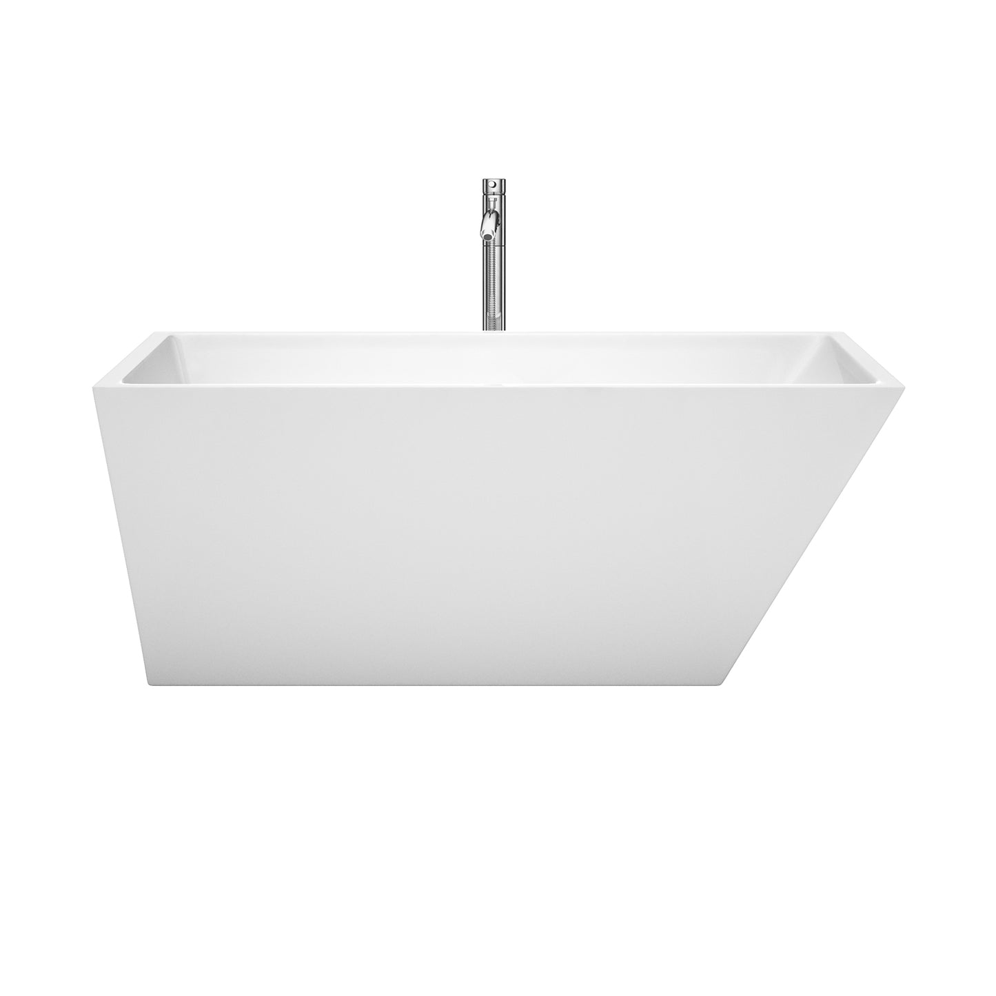 Hannah 59 Inch Freestanding Bathtub in White with Floor Mounted Faucet, Drain and Overflow Trim in Polished Chrome