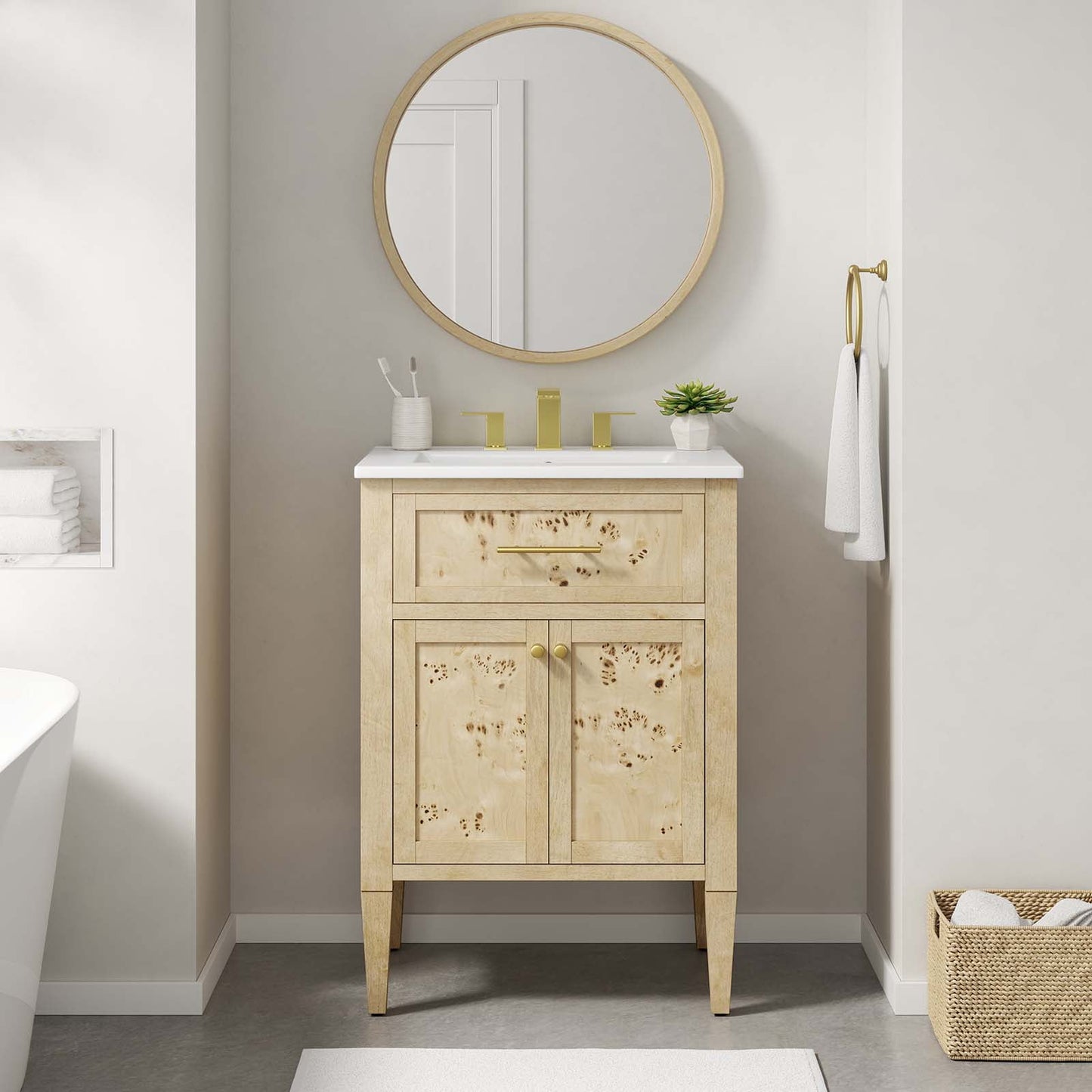 Modway Elysian 24" Wood Bathroom Vanity in White Burl