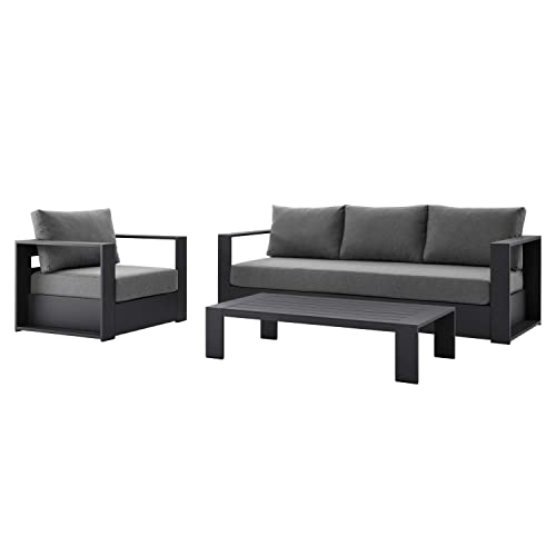 Modway Tahoe 3-Piece Fabric/Powder-Coated Aluminum Outdoor Set in Charcoal/Gray