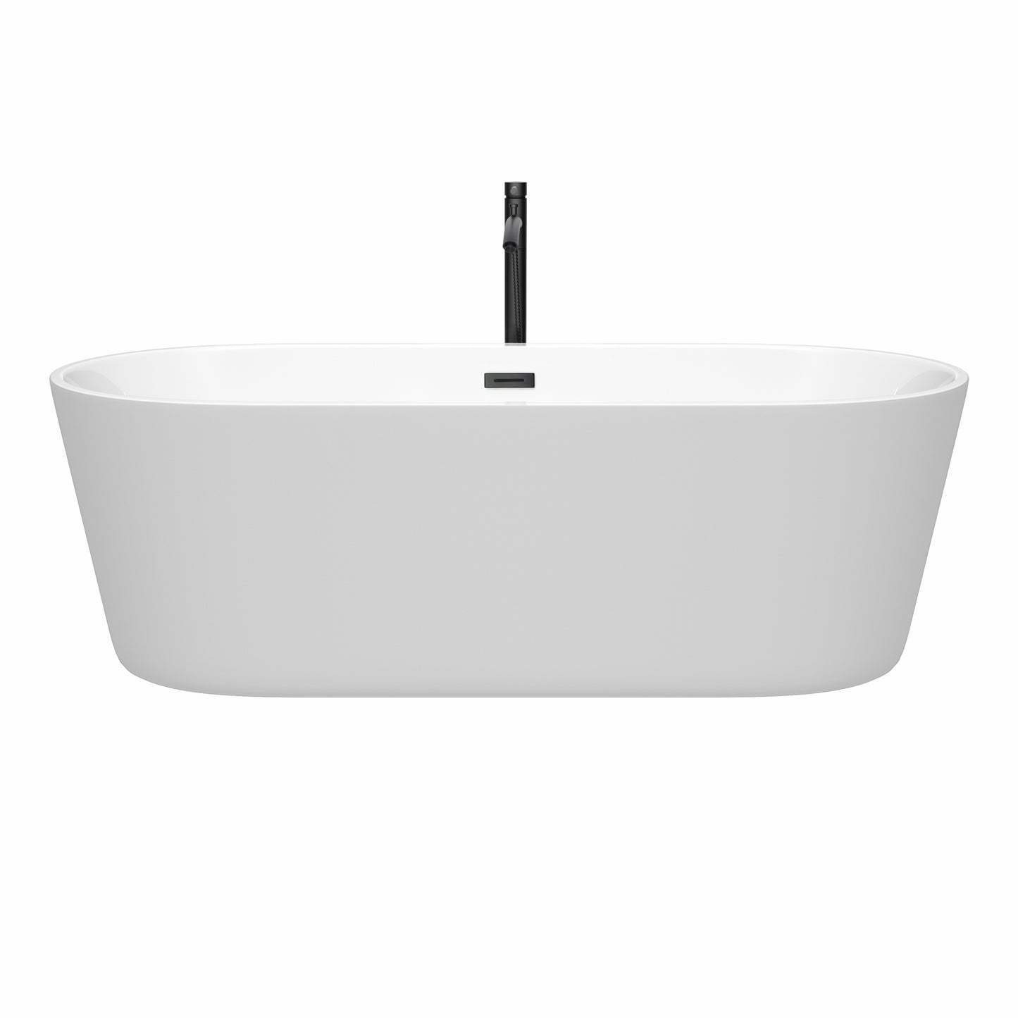 Carissa 71 Inch Freestanding Bathtub in White with Floor Mounted Faucet, Drain and Overflow Trim in Matte Black