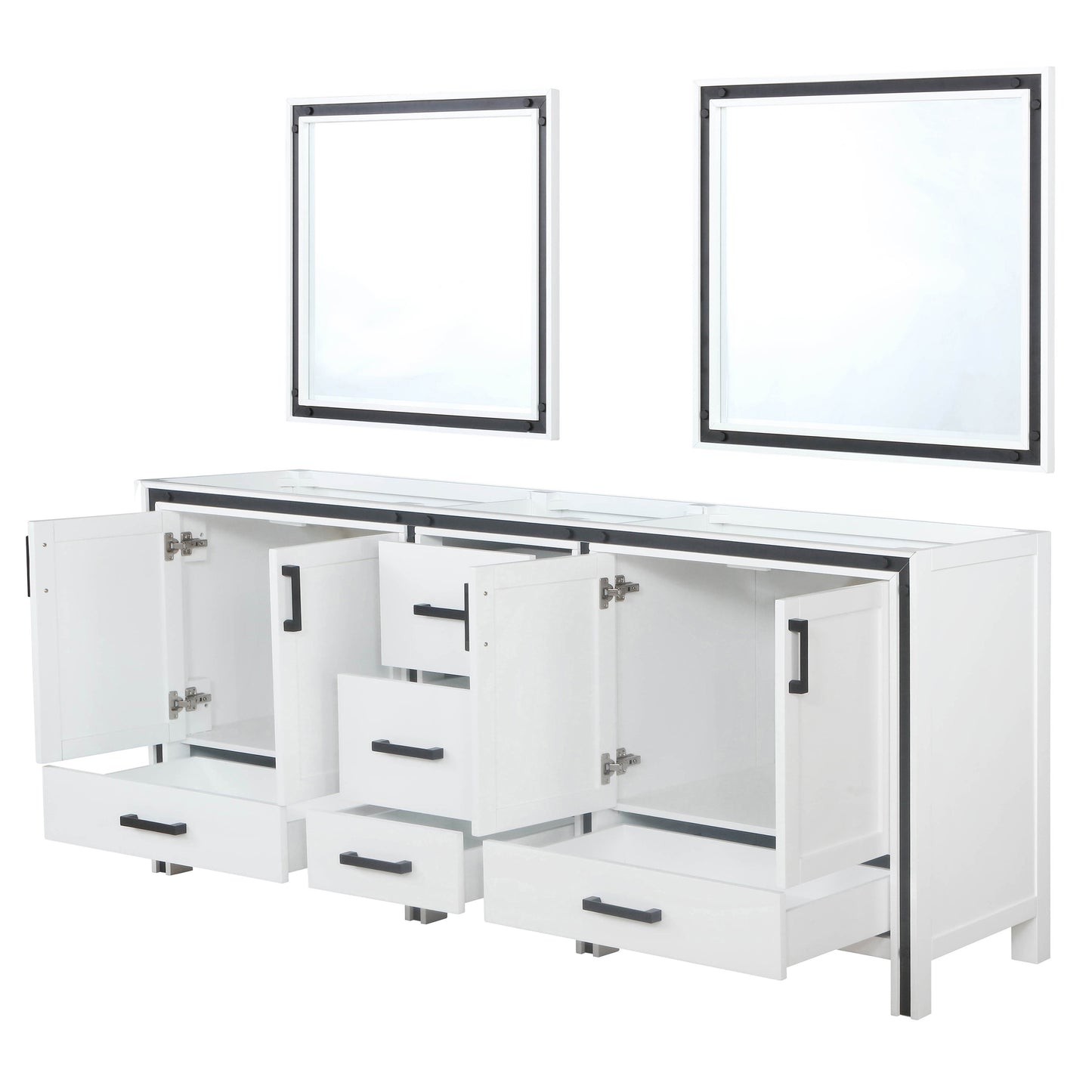 Ziva 80" White Double Vanity, no Top and 30" Mirrors