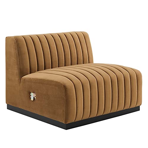 Modway Conjure Modern Channel Tufted Velvet Armless Chair in Cognac Brown