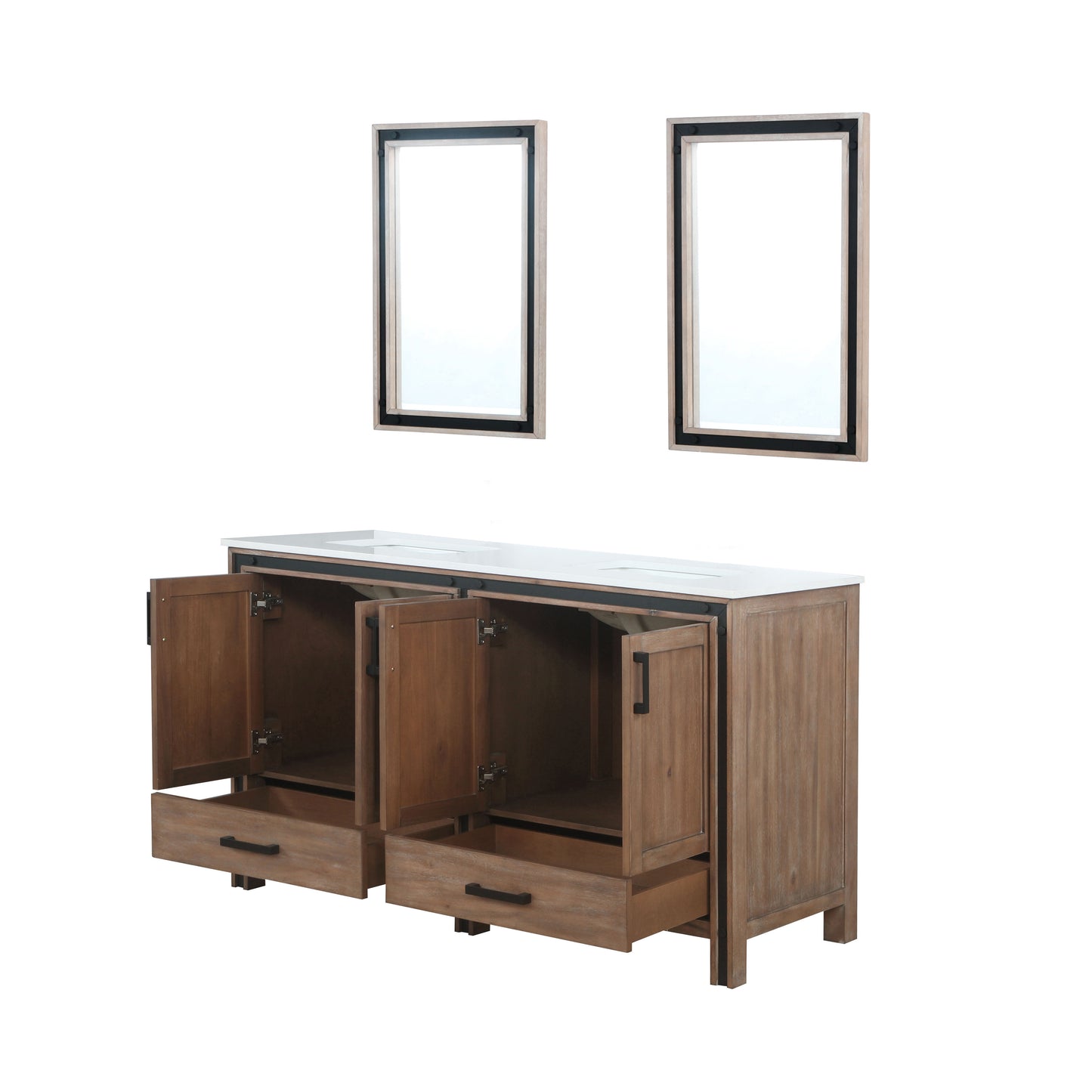 Ziva 60" Rustic Barnwood Double Vanity, Cultured Marble Top, White Square Sink and 22" Mirrors