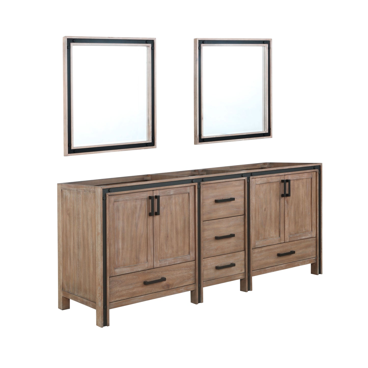 Ziva 80" Rustic Barnwood Double Vanity, no Top and 30" Mirrors