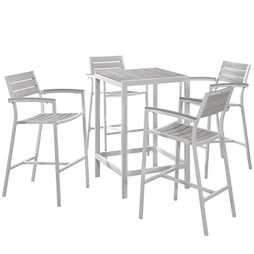 LexMod Maine 5 Piece Outdoor Patio Dining Set in White Light Gray