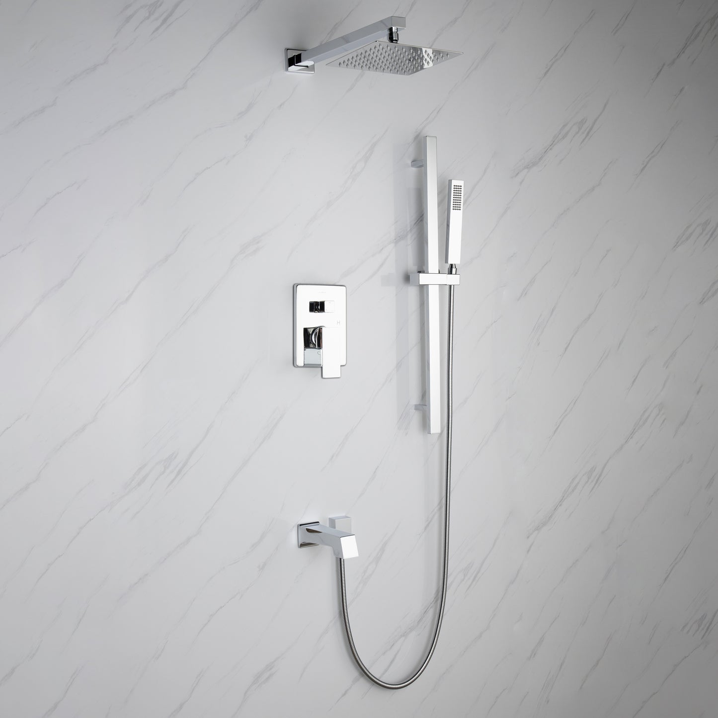 Cero Set, 8" Square Rain Shower and Handheld, Chrome