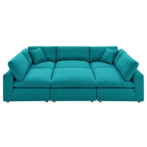 Modway Commix 6-Piece Modern Fabric Overstuffed Sectional Sofa in Teal