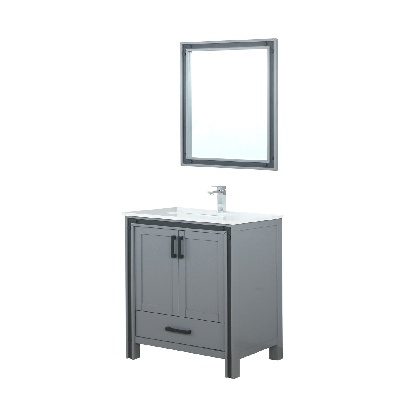 Ziva 30" Dark Grey Single Vanity, Cultured Marble Top, White Square Sink and 28" Mirror w/ Faucet