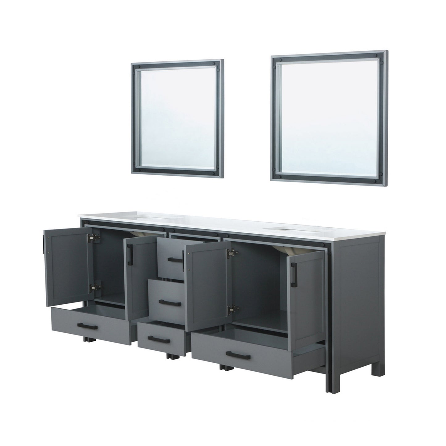 Ziva 84" Dark Grey Double Vanity, Cultured Marble Top, White Square Sink and 34" Mirrors