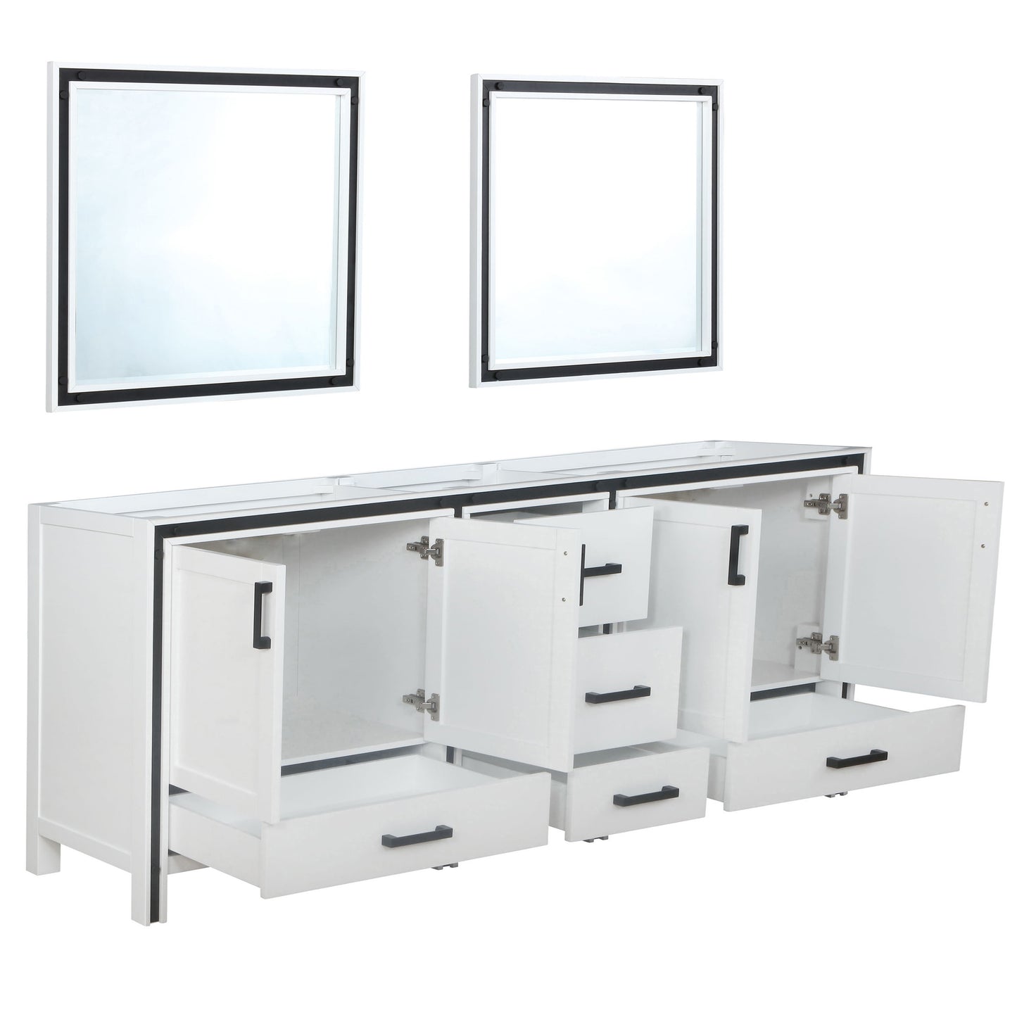 Ziva 84" White Double Vanity, no Top and 34" Mirrors