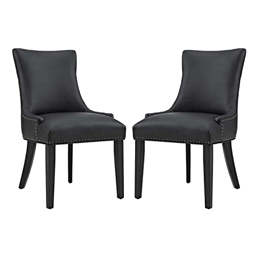 Modway Marquis Modern Elegant Upholstered Vinyl Parsons Dining Side Chair with Nailhead Trim and Wood Legs in Black