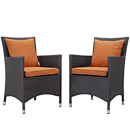 Modway Convene Wicker Rattan Outdoor Patio Dining Armchairs with Cushions in Espresso