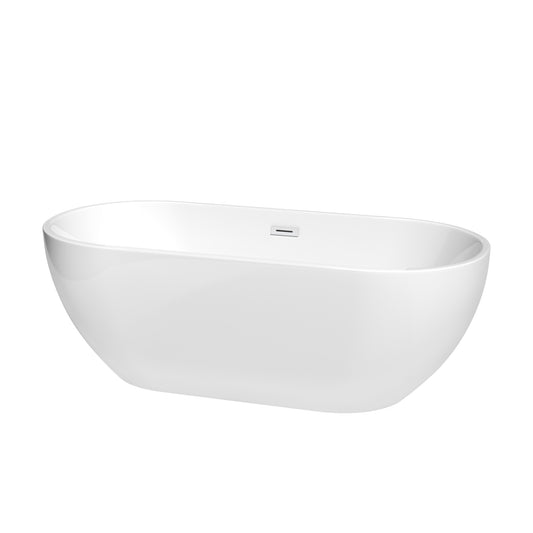 Brooklyn 67 Inch Freestanding Bathtub in White with Shiny White Drain and Overflow Trim