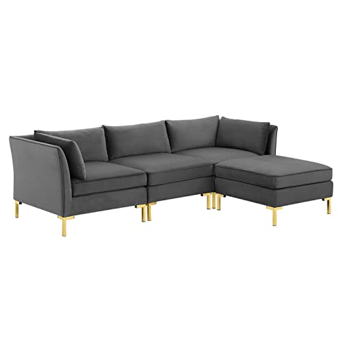 Modway Ardent Performance Velvet Sectional Sofa, 4-Piece Set, Gray