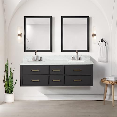 Lexora Castor Bath Vanity, Carrara Marble Top, and 28 in Mirrors