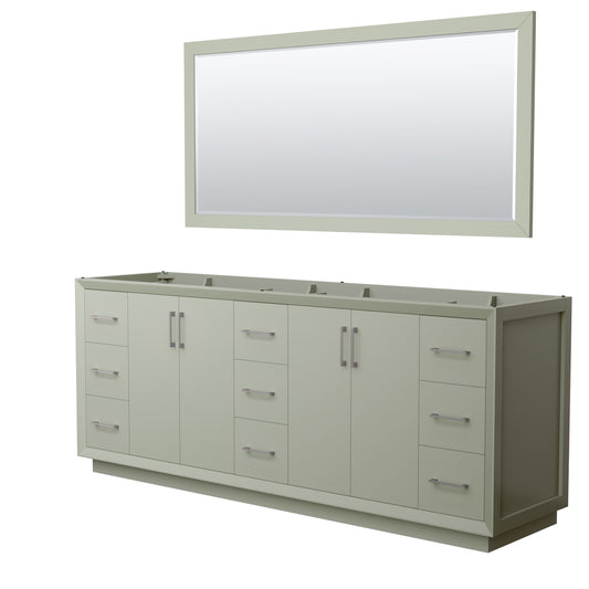 Strada 84 Inch Double Bathroom Vanity in Light Green, No Countertop, No Sink, Brushed Nickel Trim, 70 Inch Mirror