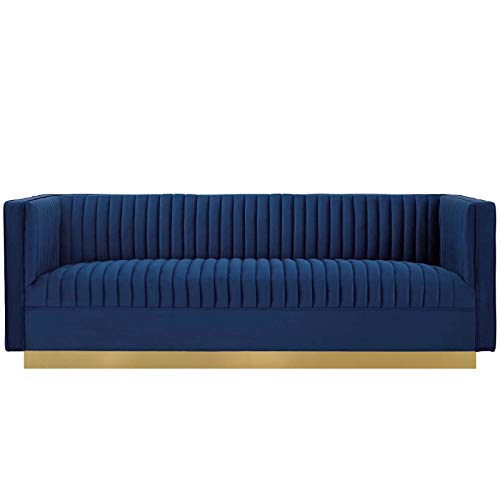Modway EEI-3405-NAV Sanguine Vertical Channel Tufted Performance Velvet Sofa Navy