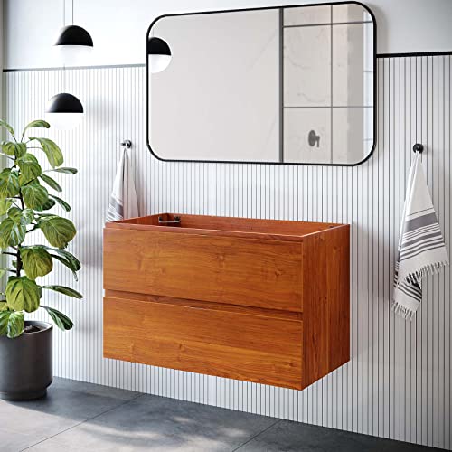 Modway EEI-5881-CHE Scenic 36" Wall-Mount Bathroom Vanity Cabinet, Cherry Walnut