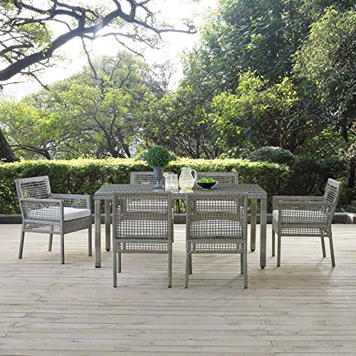 Modway EEI-3560-GRY-WHI-SET Aura Outdoor Patio Wicker Rattan Set, 7 Piece, Gray White