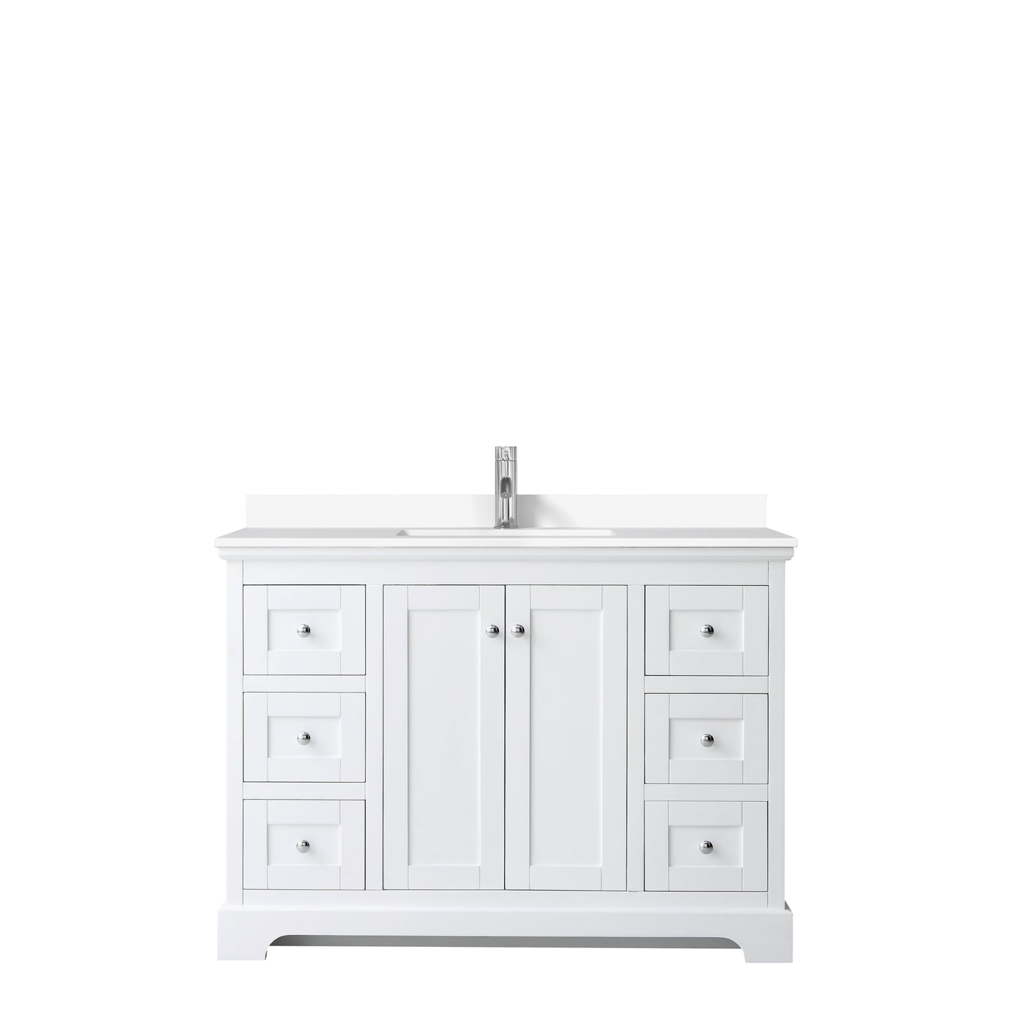 Avery 48 Inch Single Bathroom Vanity in White, White Cultured Marble Countertop, Undermount Square Sink, No Mirror