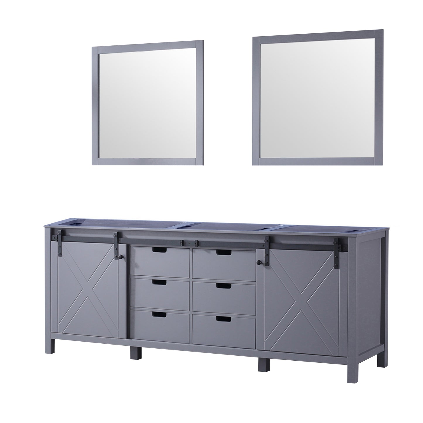Marsyas 84" Dark Grey Double Vanity, no Top and 34" Mirrors