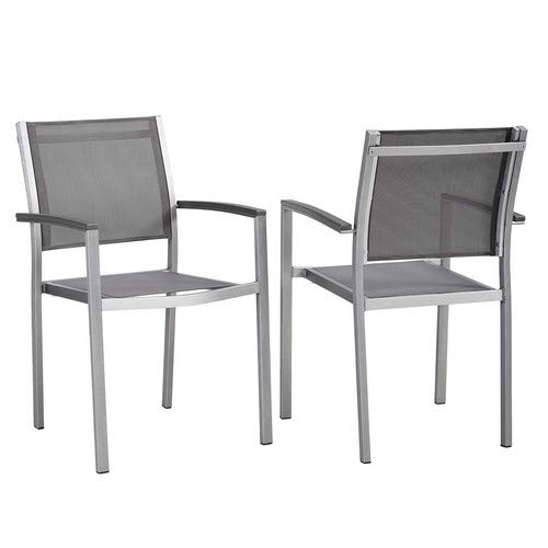 Modway Shore Aluminum Outdoor Patio Dining Arm Chair in Silver Gray