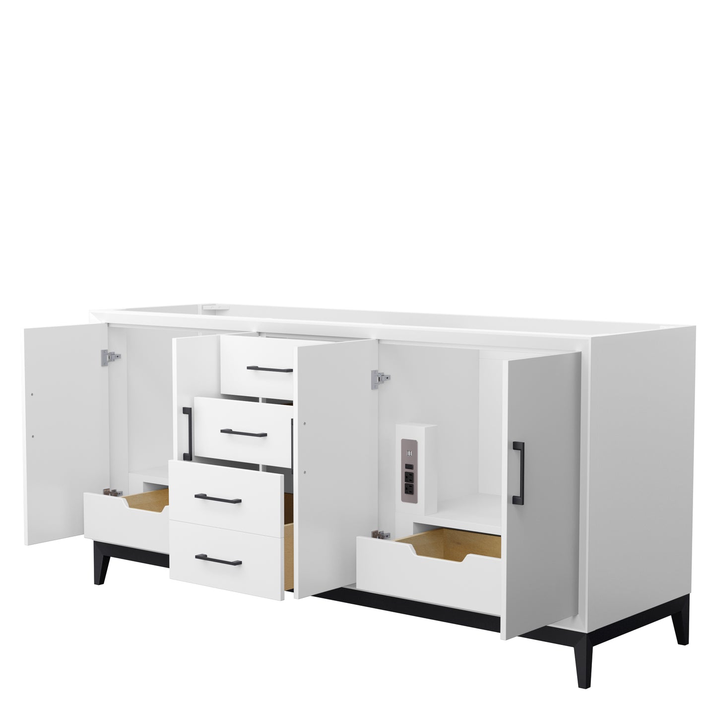 Amici 72 Inch Double Bathroom Vanity in White, No Countertop, No Sink, Matte Black Trim